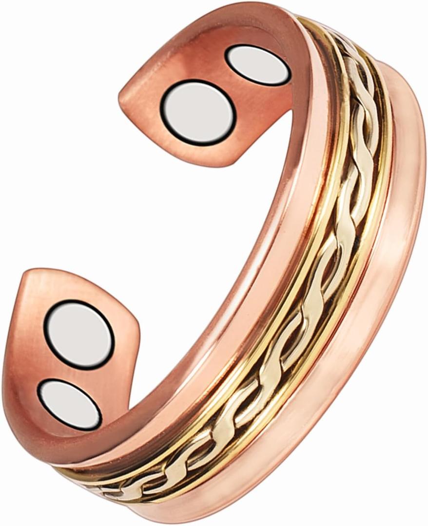 Pure Copper Ring for Men, Lymphatic Drainage Adjustable Magnetic Ring, 3500 Gauss Magnet (Type-A)