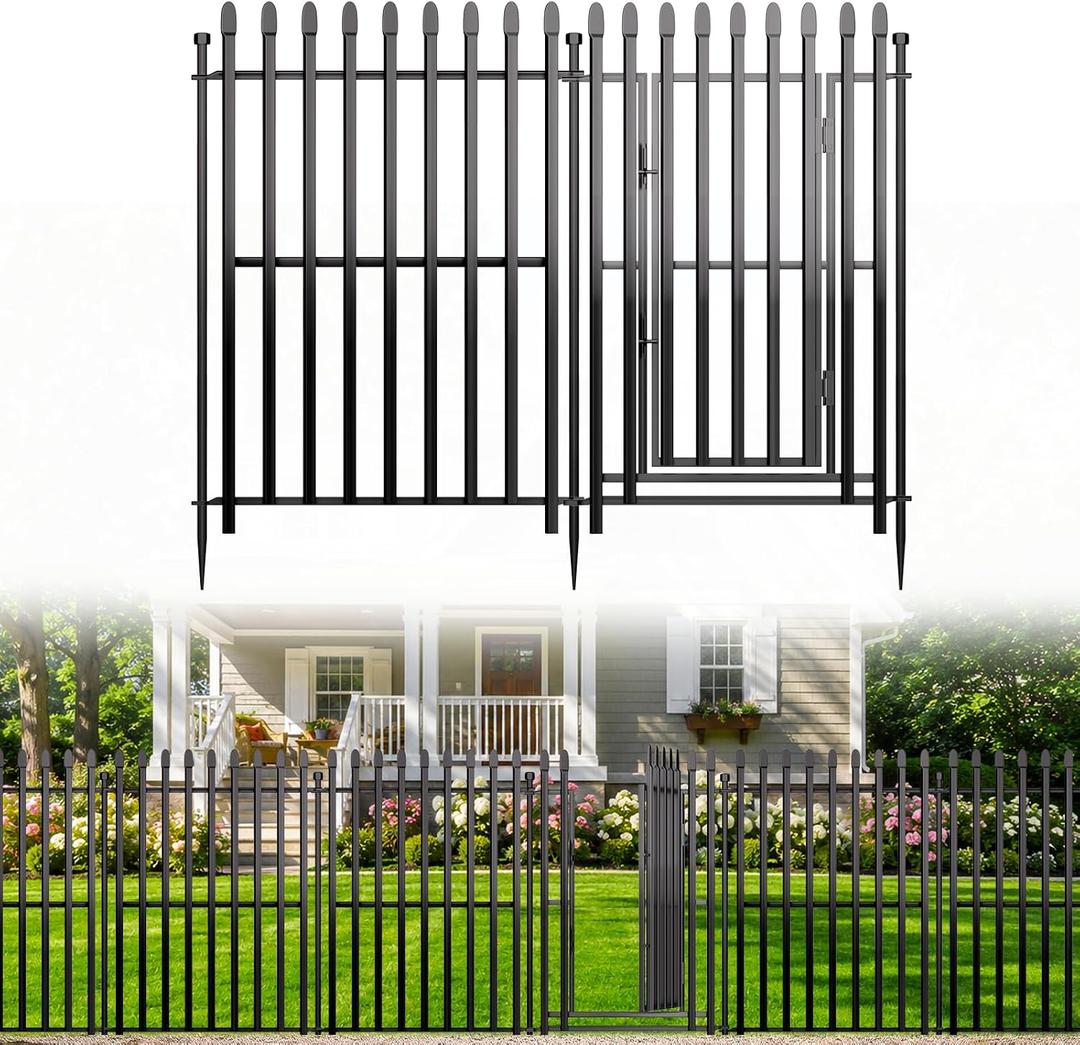 No Dig Decorative Garden Fence, 48in(H)×17.6ft(L), 8 Panels with Gate
Heavy-Duty Rustproof Metal Panels, Outdoor Dog Barrier for Yard & Patio, Landscape, Border| Portable Temporary Fencing