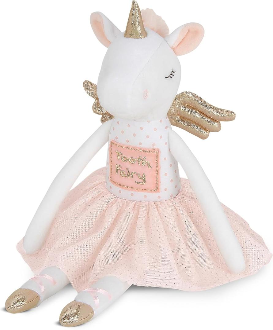 Bearington Collection Tooth Fairy Tooth Holder Plush Pillow for Girls  Hanging Doll for Bed, Door, Nightstand - Unicorn Twinkles 14"