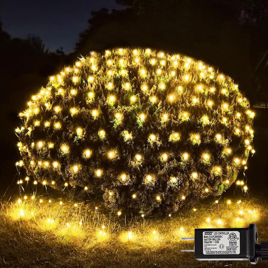 300LED Net Lights, 14.8ft x 5ft 8 Modes Connectable Christmas Outdoor String Mesh, Waterproof Decorative Fairy Lights Plug in for Xmas Tree Bushes Holiday Garden Wedding Party - Warm White