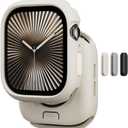 MAGEASY Designed for Apple Watch Series 11 Case 42mm | Shockproof Silicone Bumper with Customizable Buttons, Military Grade Durable Protective iWatch Cover, Skin Series - Starlight White