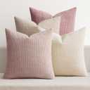MIULEE Pack of 4 Couch Throw Pillow Covers 20x20 Inch Neutral Pink Cute Decorative Chenille Pillow Covers Farmhouse Boho Accent Cushion Covers for Coquette Room Decor Spring Sofa Bedroom Living Room