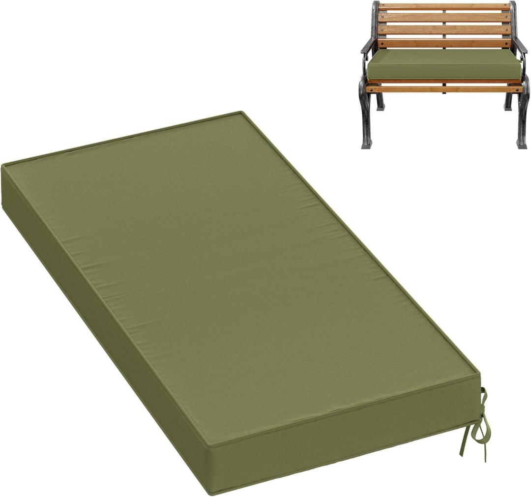 Premium Outdoor Bench Cushions for Patio Furniture 3.5inches Memory Foam Bench Cushion Waterproof Fade Resistant Porch Swing Cushions with Straps 3618 Inch Light Green