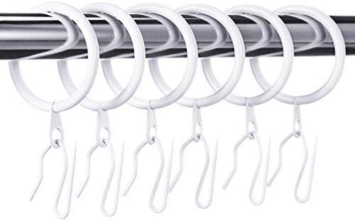 Hotop 30 Pcs Metal Drapery Curtain Rings 0.98/1.26/1.65 inch Interior Diameter and 30 Pcs Hanging Curtain Drapery Pin Hooks for Window Door Shower(White,32 mm)