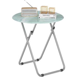 Folding TV Trays, Round Tray Table, Small Foldable Table with Light Weight, Portable Dinner Table for Eating, Snack Side Trays Table, 17.5 x 17.5 x 26 in (Ocean Blue Marble) (1pc)