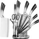 Knife Set Stainless Steel Cleaver Knives Set with Rotatable Acrylic Storage Block Sharpener Sharp Cutlery Kitchen Knife Block Set Chef Cooking Cutting Knives (Black)