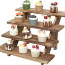 SwallowLiving Wooden Rustic Cupcake Stand for 24 Cupcakes, Stepped Wood Display Stand for Weddings, Tiered Party Table Display Riser for Food , Dessert, Cookie, Decor, Craft Show, Burnt