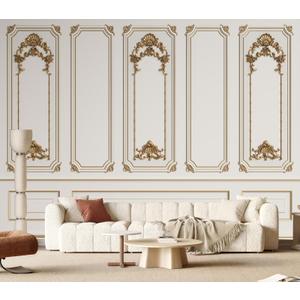 NCSBBSS-Classic White Gold 3D Wainscoting Panel Wallpaper Peel and Stick, Size: 80" x 61"