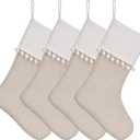 WANZELONYO Christmas Stocking 18 Inch Textured Tassel Decoration Hanging Stocking for Vinyl Sublimation HTV Ironing Craft Embroider 6 Pack Light Linen