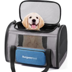 BurgeonNest Cat Carrier for Large Cats 20 lbs, Soft-Sided Pet Carrier for Small Dogs Medium Puppy Under 25 lbs, Puppy Travel Bag with Big Storage Bag, 4 Ventilated Windows, 3 Doors (Blue)
