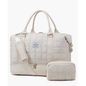 LOVEVOOK Large Duffle Bag for Travel, Puffer Weekend Bags for Women Travel Tote, Carry on Duffel Bag for Airplanes, 18 Inch Personal Item Bag Gym Bag Women, Beige