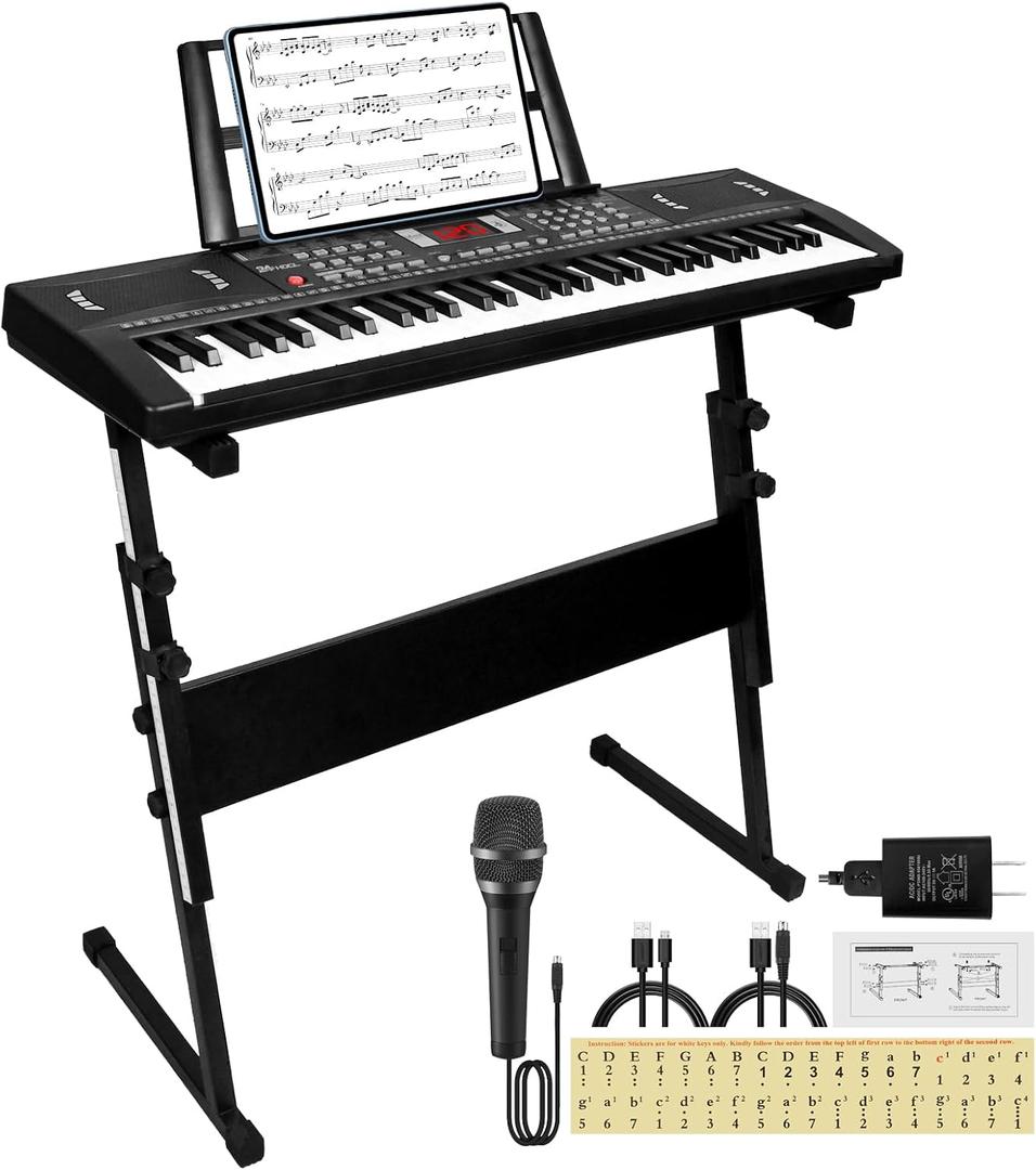 Kids Keyboard Piano, 61 Key Electronic Piano (Black with Stand)
