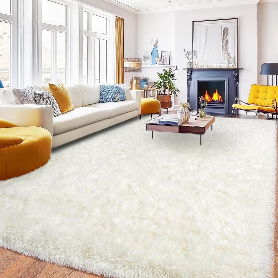 Cream Area Rug 5x7, Fluffy Shag Area Rug for Bedroom Living Room Dorm Nursery Kids Room, Non-Slip Modern Soft Plush Floor Carpets, Home Decor Aesthetic