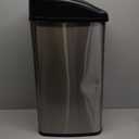 NINESTARS DZT-50-6 Automatic Touchless Infrared Motion Sensor Trash Can, 13 Gal 50L, Stainless Steel Base (Rectangular, Black Lid)