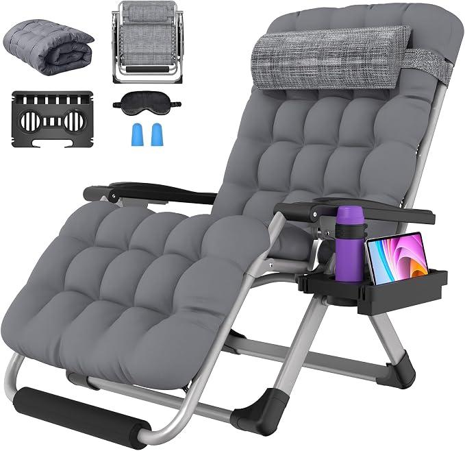 Suteck Oversized Zero Gravity Chair,500LBS 33In XXL Outdoor Recliner Chairs
w/Removable Cushion&Headrest, Camping Lounge Chair w/ Upgraded Lock&Footrest, Reclining Patio Chairs for Indoor Outdoor