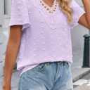 Falechay Summer Tops Chiffon Flowy Swiss Dots Blouses for Women Cute Boho Pullover Peasant V Neck Short Flutter Sleeve Light Purple Work Dressy Casual Spring Loose Business Plus Size 2Xl (Purple, XXL)