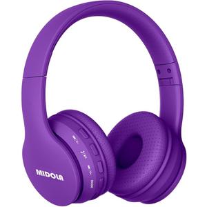 MIDOLA Kids Headphones Bluetooth 5.3 Wireless 60H Play Time Volume Limit 85/110dB Over Ear Foldable Protection Headset/Wired AUX Cord Mic for Child Boy Girl Travel School Phone Pad Tablet Purple