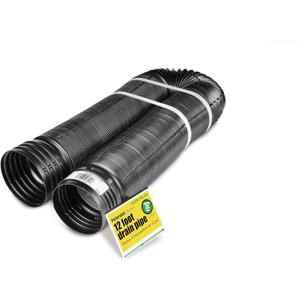 Flex-Drain 51910 Flexible/Expandable Landscaping Drain Pipe, Perforated, 4-Inch by 12-Feet , Black