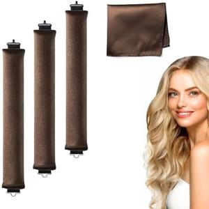 Heatless Hair Curler Overnight Curl Rods for All Hair Types, Healthy and Stylish Heatless Curling Set jumbo heatless hair curler to sleep in Heatless Hair Curlers (Brown, Medium) Pack of 2