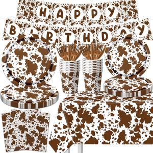 Highland Cow Decorations, 142Pcs Cow Print Plates and Napkins Party Supplies, Brown Cow Birthday Party Decorations Tableware Cups Tablecloth for Cow Baby Shower Farm Cowboy Theme Party Highland Cow Decorations, 142Pcs Cow Print Plates and Napkins Party Supplies, Brown Cow Birthday Party Decorations Tableware Cups Tablecloth for Cow Baby Shower Farm Cowboy Theme Party