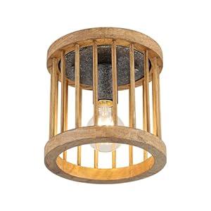 wochos Rustic Farmhouse Ceiling Light, Wood Cage Mini Flush Mount Light, Hallway Light Fixtures for Entryway for Kitchen, Dining Room, Brown