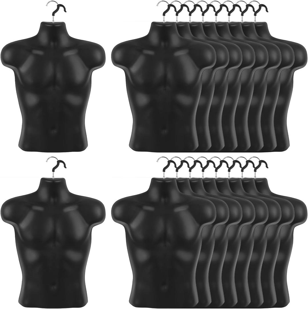 Lallisa 12 Pack Male Mannequin Torso Dress Form T-Shirt Display Half Mannequin Body Rounded Waist Hollow Back Body with Hanging Hook for Clothes Retail Display Suit Shows Photo Design Sewing (Black)
