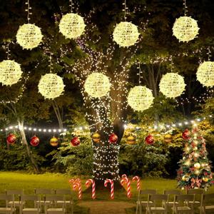 Christmas String Outdoors,4 Pack 7.98" Sphere Lights,Ball Tree Garden Globe Lights for Home, Party, Christmas, Porch Patio,Wedding, Garden,Tree Decoration with Plug (Warm White)