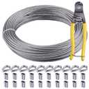 1/16 Stainless Steel Cable 100ft with 8" Wire Cutter, Marine Grade 316 7x7 Rope Kit, 10 M2 Thimbles & 20 M2 Sleeves for String Light Hanging, Picture Wire and Garden Trellis