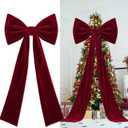 2pcs Extra Large Christmas Tree Topper Bows, 49 x 19 inches Tree Toppers Bows Christmas Decorations Wreath for Home Wedding Party Holiday Decor Supplies(Red,Velet)