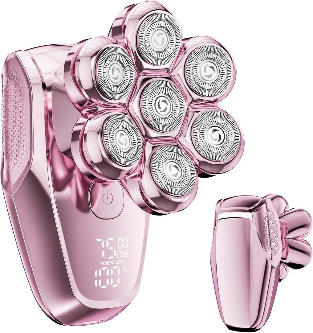 Electric Razors for Women - 7D Electric Shaver for Women, IPX8 Waterproof with USB-C Fast Charge, LED Display, 2 Speeds & Magnetic Heads,Raspberry Sorbet