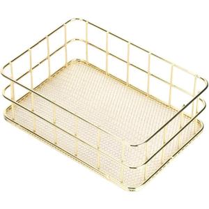 Desktop Metal Storage Basket, Gold Grid Storage Tray Small Wire Baskets Fruit Basket Metal Organizer Tray Home Decoration Ornaments, 6.7 x 4.7 x 2.4in