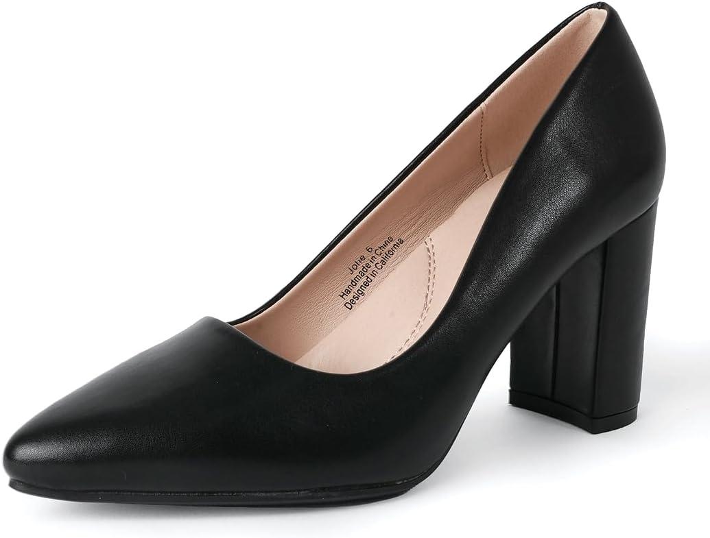 J. Adams Jolie Heels for Women - Closed Pointed Toe Mid Block Heel Classic Pumps (10, Black Vegan Leather)
