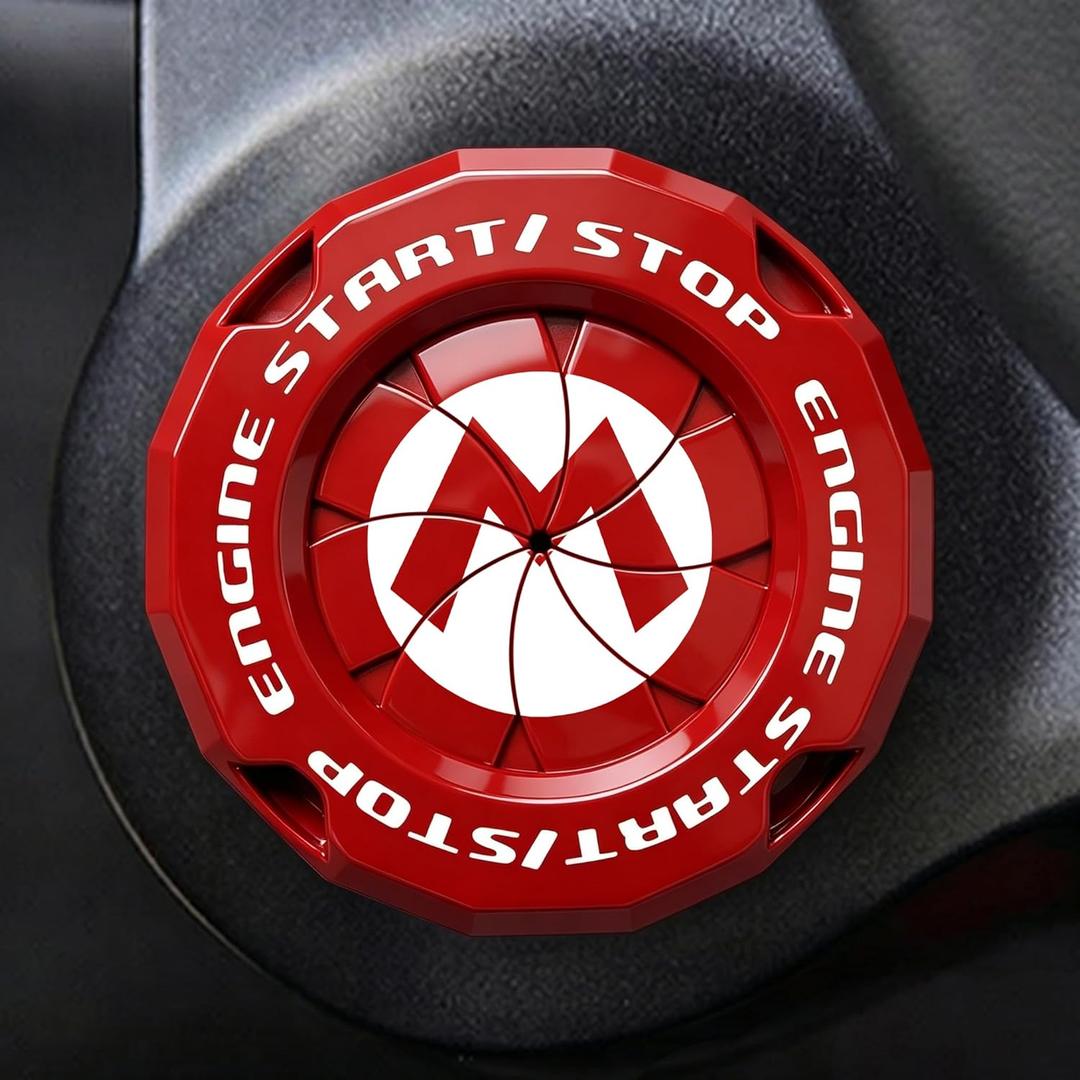 Tybasthe Rotary Push Start Button Cover, Super M. Car Accessories Engine Start Stop Button Cover, Car Stickers Interior Decor, Motorcycle Ignition Key Switch Cover, Red