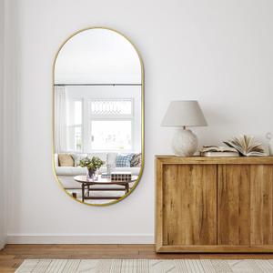 Delma Bathroom Wall Full Length Mirror for Wall, 48''x24'', Gold Oval for Bedroom Entryway Bathroom, Metal Framed Vanity(48''x24'',Gold)