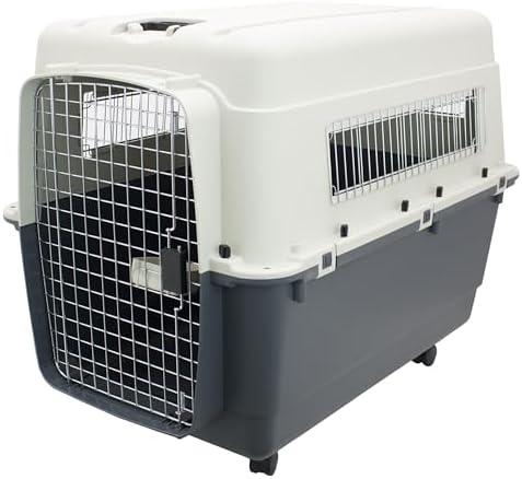 SportPet Designs Plastic Kennels Rolling Plastic Wire Door Travel Dog Crate, XXL