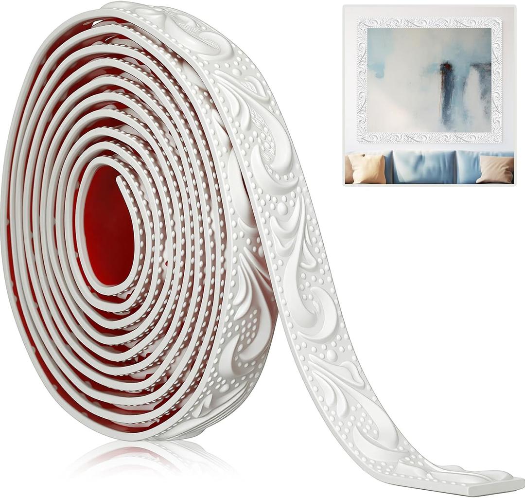 Peel and Stick PVC Crown Molding Trim Flexible Molding Trim 13.1 ft x 1.2" Self Adhesive Wallpaper Wall Border Mirror Frame Baseboard Cabinet for Home Decor Edge Background (White)