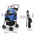 Pet Stroller for Medium Small Dogs/Cats - 4 Wheels Foldable Dog Stroller with Storage Basket,Dog/Cat Carrier,Adjustable Handle,Folding Puppy Carrier Suitable for Traveling with Cats and Dogs (Blue)