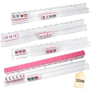 20 Inch Mahjong Racks with Pushers, Clear Magnetic Acrylic Holders, 19.7" L x 2.76" W x 0.98" H