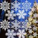 gisgfim 10 Pieces Large 12'' Sparkling Snowflakes Christmas Glitter Decorations 5 Styles Outdoor Hanging Ornaments Xmas Holiday Porch & Tree Decor Plastic Snowflakes