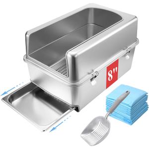 8" Sifting Pull-Out Cat Litter Box with Lid for Pine Pellets