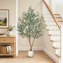 Olive Trees Artificial Indoor, 7FT Faux Olive Tree with White Tall Planter, Full Lush Artificial Plants with Large Olive Branches and Lifelike Fruits for Home Office Decor