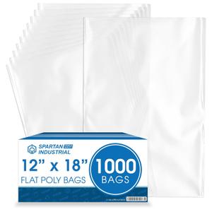 Spartan Industrial - 12 X 18 (1000 Count) 1.1 Mil Flat Open End Clear Plastic Poly Bags - for Proofing Bread Dough, Packaging Clothes, Shirts (Thin & Lightweight - Bags DO NOT Have Seal)