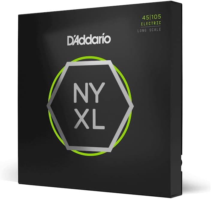 D'Addario Bass Guitar Strings, NYXL Nickel Plated, NYXL45105, Regular Light Top/Medium Bottom Gauge 45-105, Long Scale, 4-String Set, Pack of 1