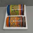 Bico Tunisian Ceramic Canister Set of 3 for Kitchen Counter, 62oz, 40oz, 32oz each, with Wooden Air Tight Lid, Food Storage Jar for storing Coffee, Tea, Spice, Dishwasher Safe