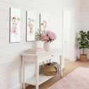 Novabright 3 Pcs Watercolor Wildflower Bow Boho Minimalist Wall Art Spring Floral Pink Bow Coquette Farmhouse Wooden Wall Decor Wildflower Flower Artwork Painting for Girly Room Dorm Home Decor