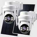 2K Solar Security Wireless Camera Outdoor, 2 Pack 2.4Ghz WiFi Battery Camera, 355° View Pan/Tilt Solar Camera with PIR Alarm, 2-Way Audio, Color Night Vision, IP65 Waterproof, Cloud & SD Storage