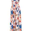 GRACE KARIN Women Strapless Dress Casual Loose Ruched Long Maxi Dress with Pockets Blue Brown L