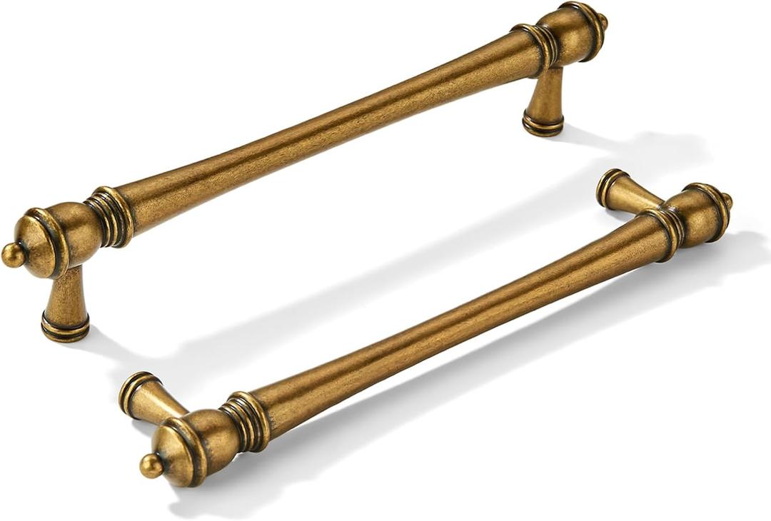 khtumeware 2 Pack 8 inch(203mm) Hole Center Vintage Antique Brass Cabinet Pulls Heavy-Duty Solid Cabinet Hardware Drawer Pulls Hardware Suitable for Kitchens bathrooms and Dressing Tables