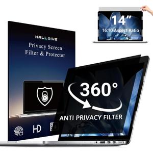 4-Way Laptop Privacy Screen Shield 14 Inch 16:10 Aspect, Removable 360 Privacy Filter Screen Protector for 14 Inch Laptop Computer, Anti Glare Blue Light Slide Mount Tabs Cover
