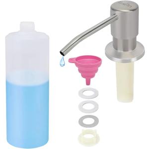 Dish Soap Dispenser for Kitchen Sink Brushed Nickel Under Sink Soap Dispenser Pump Head with 10.14 Ounce PET Soap Bottle and 1.88" Base